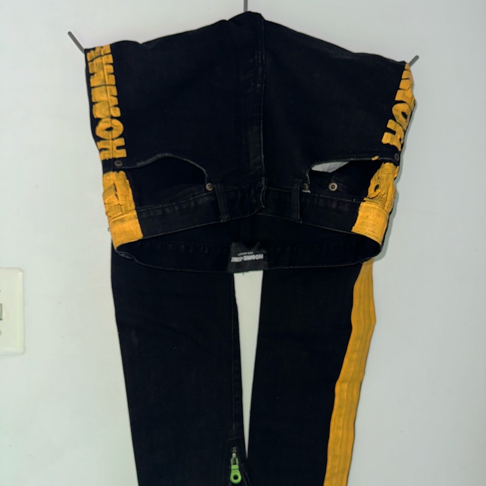 Black and Yellow Jeans with Zipper Detail